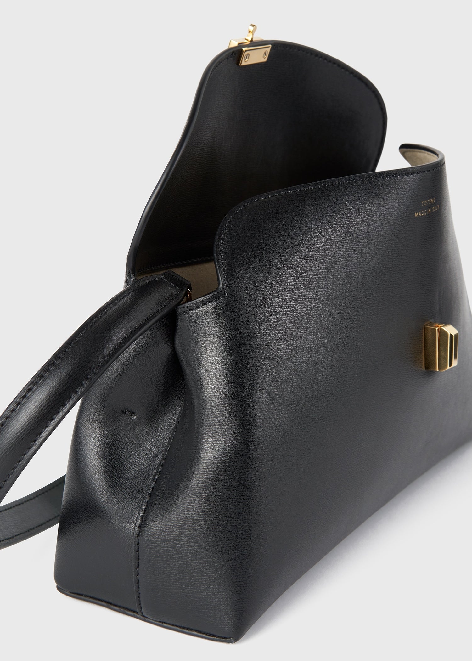 Totême-T-Lock Leather Clutch - Black-Bags-Boboli-Vancouver-Canada