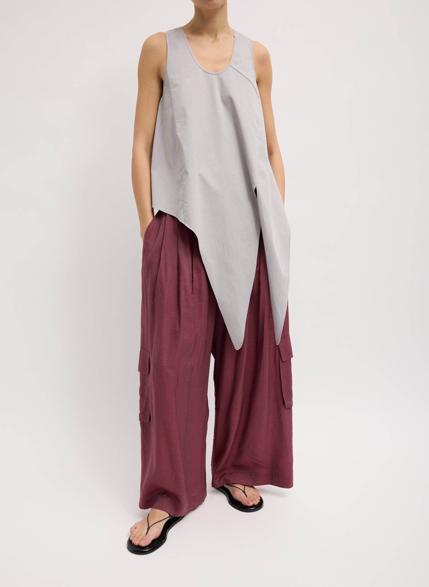Tibi-Garment Dyed Tie Front Top - Grey-Tops-Boboli-Vancouver-Canada