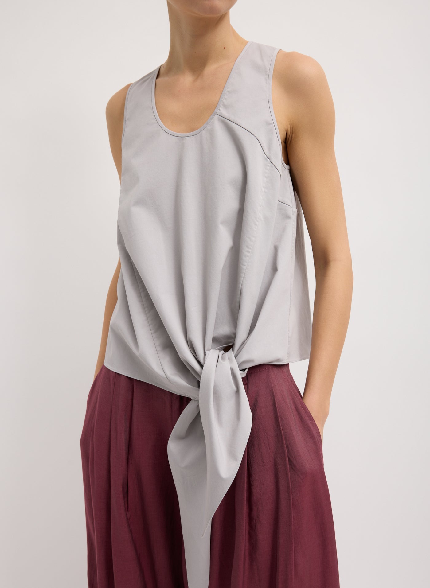 Tibi-Garment Dyed Tie Front Top - Grey-Tops-Boboli-Vancouver-Canada