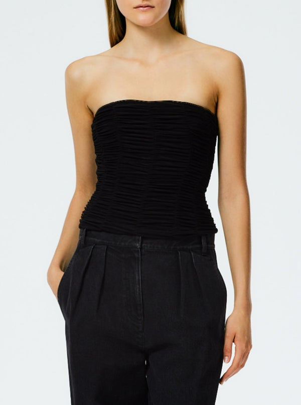 Tibi-Drapey Jersey Ruched Strapless Top - Black-Tops-Boboli-Vancouver-Canada