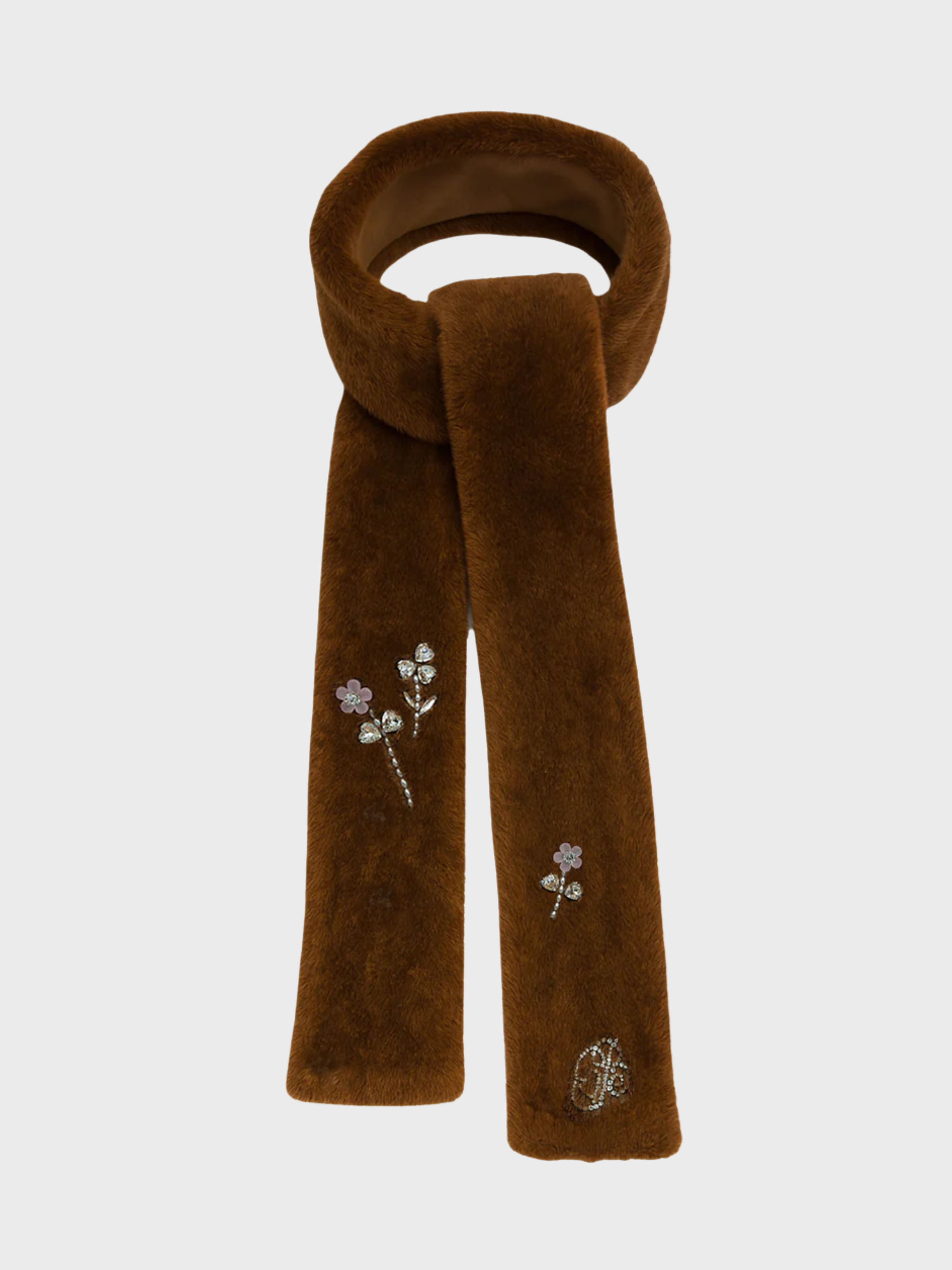 Bernadette-Embroidered Jean Scarf - Brown/Crystal Embroidery-Scarves-Boboli-Vancouver-Canada