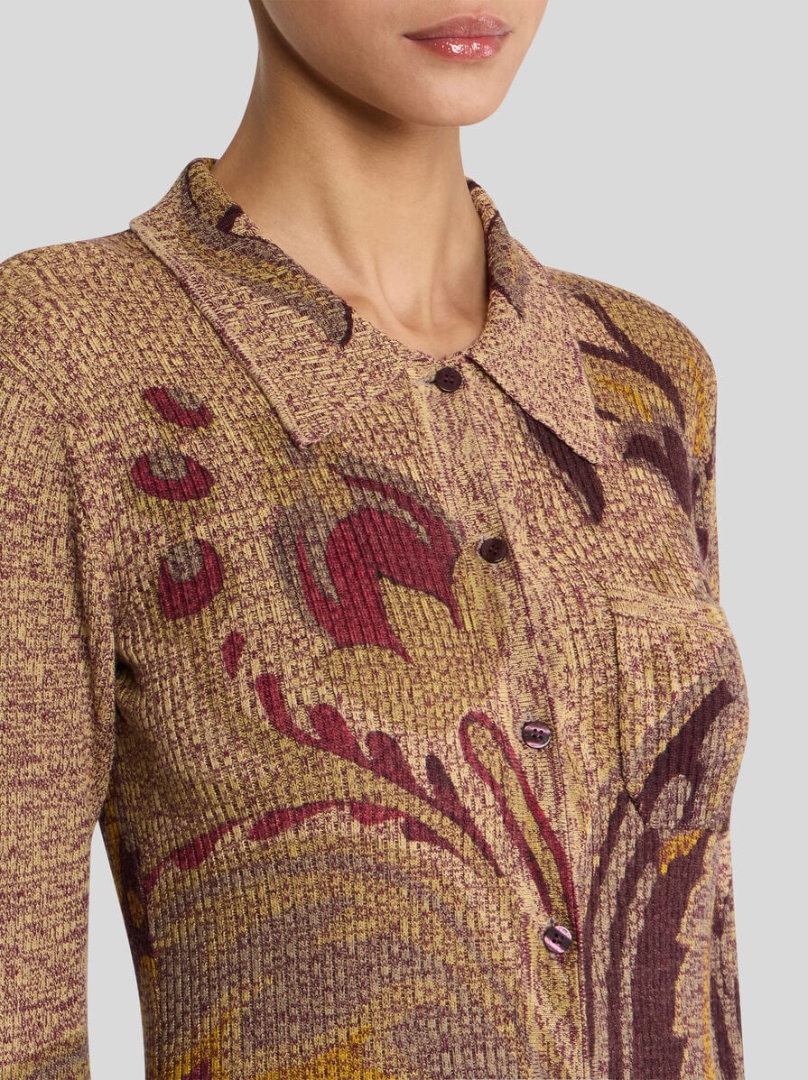 Etro-Ribbed Wool Cardigan w/Daffodil Motif - Brown/Multi-Shirts-Boboli-Vancouver-Canada