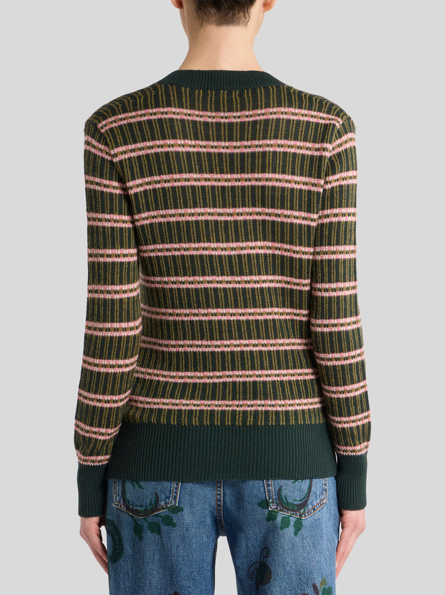 Etro-Wool-Blend Jacquard Sweater - Green/Multi-Sweaters-Boboli-Vancouver-Canada