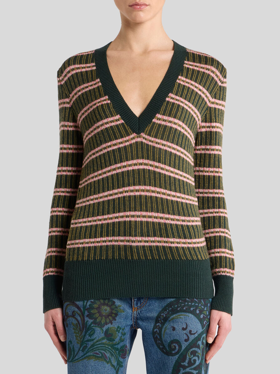 Etro-Wool-Blend Jacquard Sweater - Green/Multi-Sweaters-Boboli-Vancouver-Canada