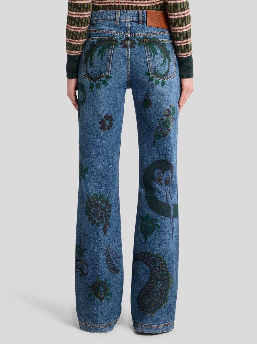 Etro-Flared Jeans w/Flower and Bee Print - Blue-Pants-Boboli-Vancouver-Canada