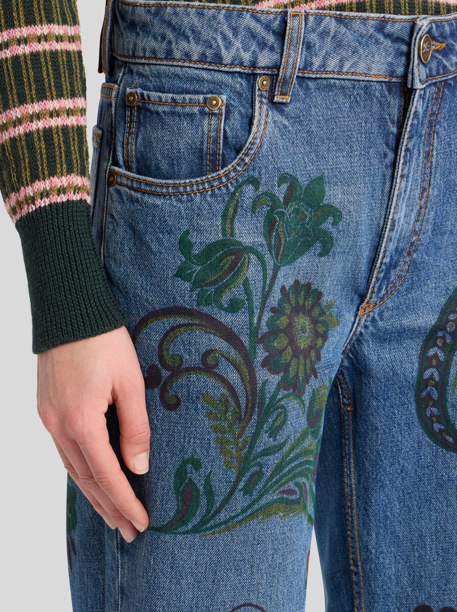 Etro-Flared Jeans w/Flower and Bee Print - Blue-Pants-Boboli-Vancouver-Canada