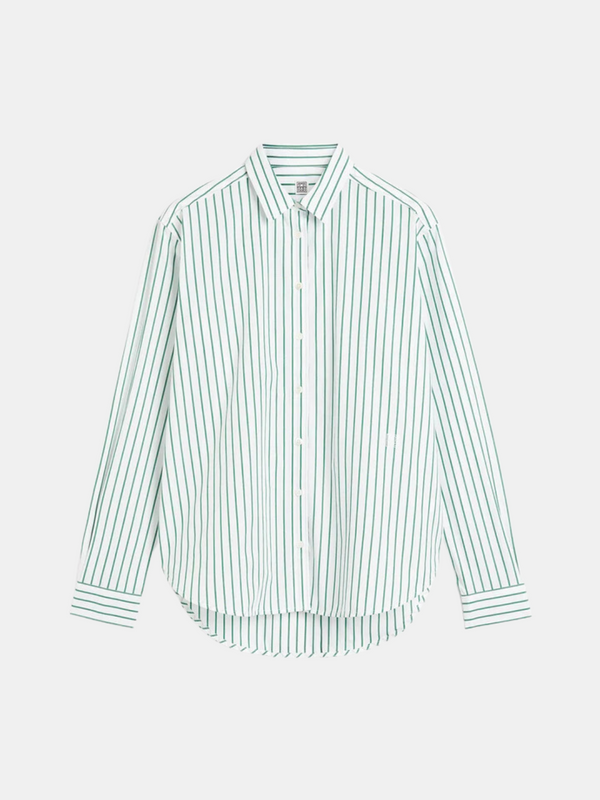 Totême-Signature Cotton Shirt - White/Green-Shirts-EU 34-Boboli-Vancouver-Canada