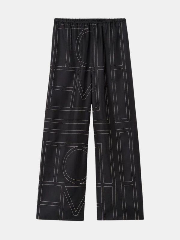 Totême-Monogram Silk PJ Bottoms - Black-Pants-EU 34-Boboli-Vancouver-Canada