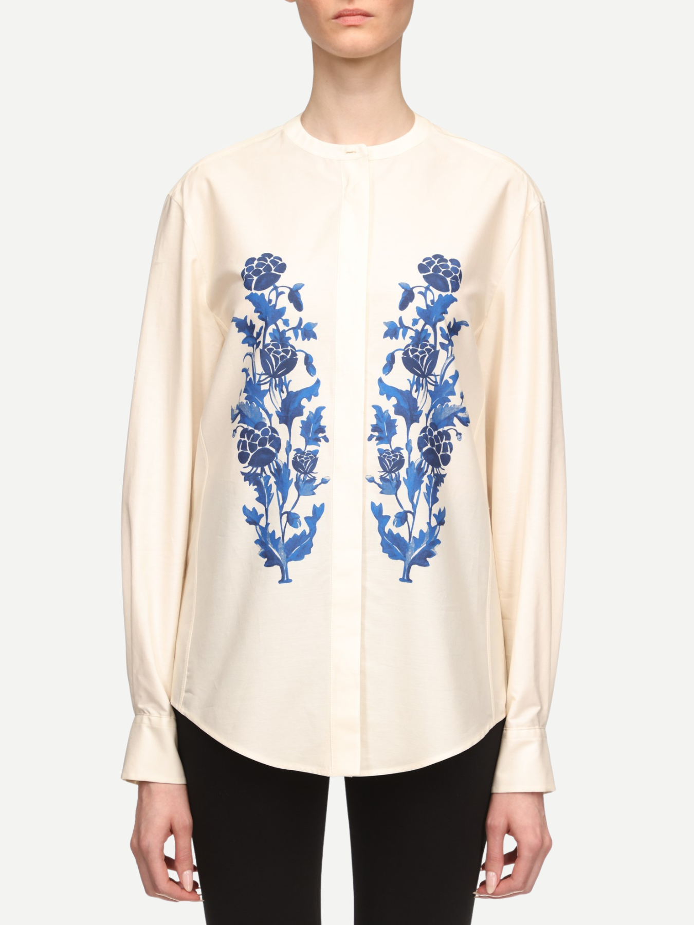 Giambattista Valli-Popeline Printed Blouse - Ivory/Blue-Tops-Boboli-Vancouver-Canada