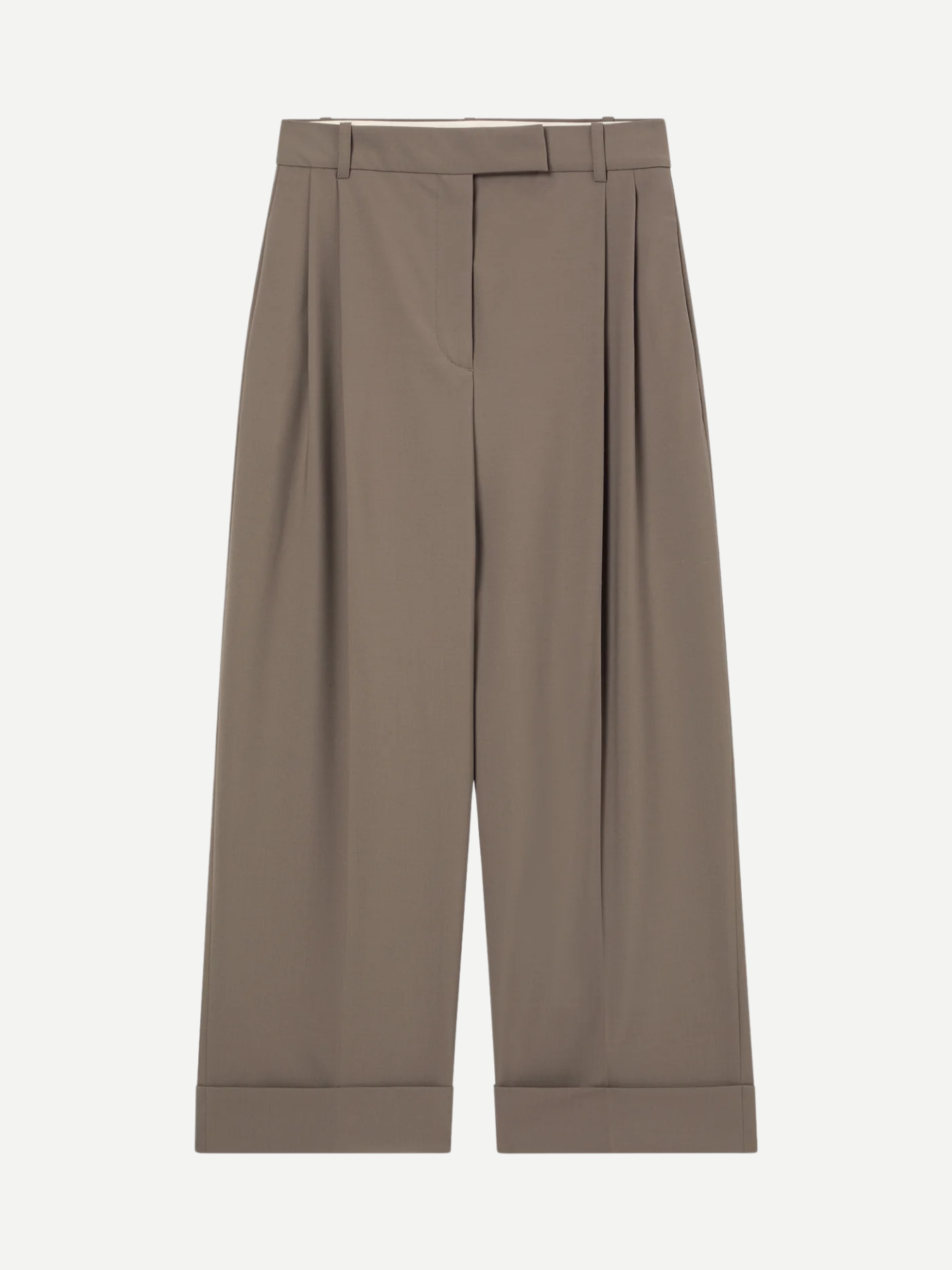Rohe-High Waist Turn-Up Trousers - Taupe-Pants-Boboli-Vancouver-Canada