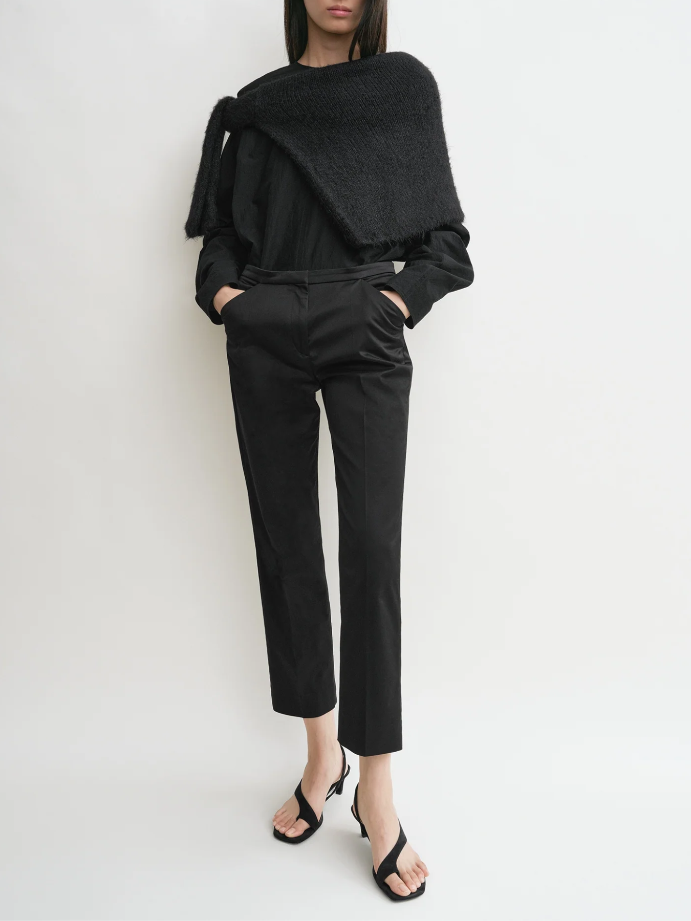 Totême-Cropped Straight Trousers - Black-Pants-Boboli-Vancouver-Canada