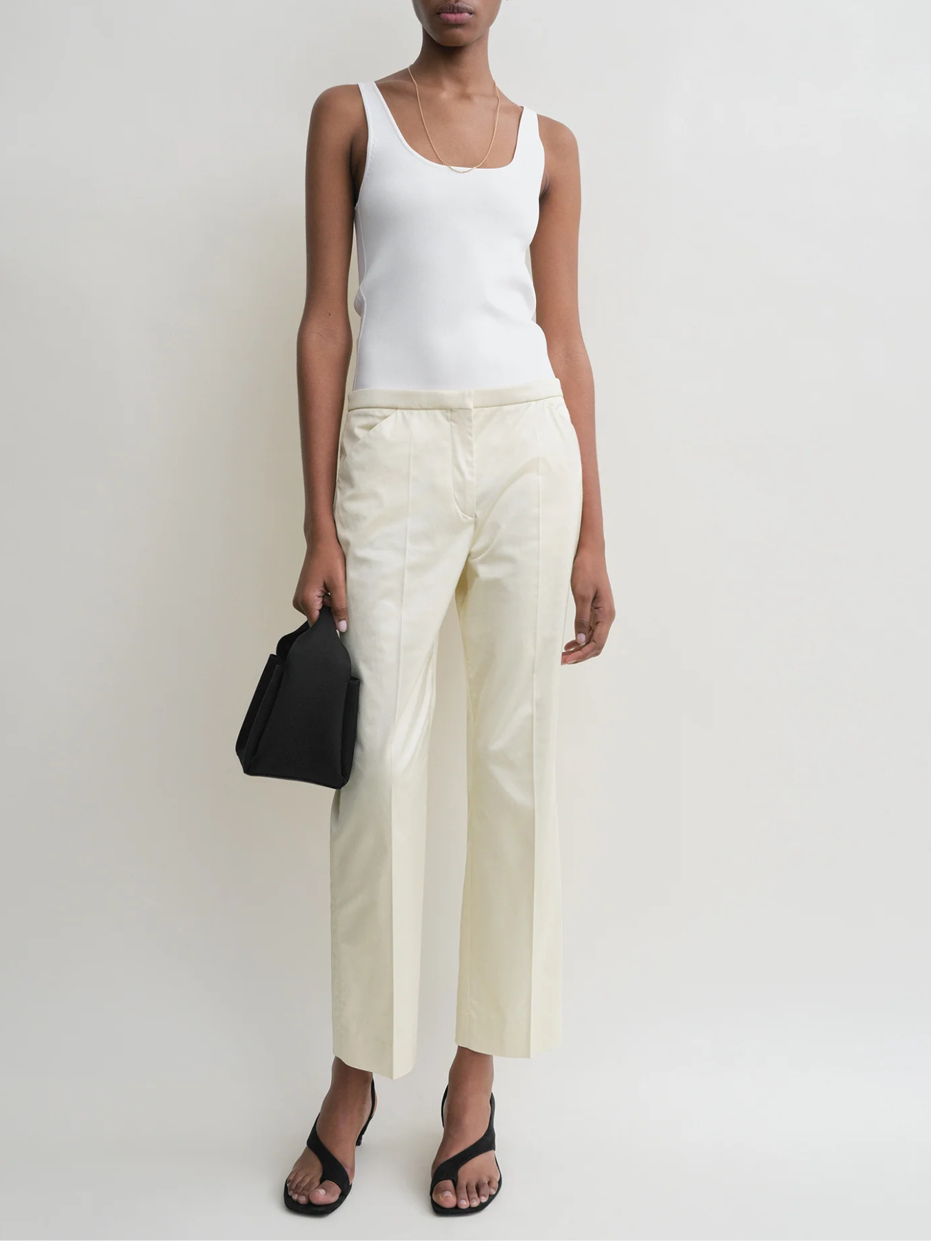 Totême-Cropped Straight Trousers - Ecru-Pants-Boboli-Vancouver-Canada