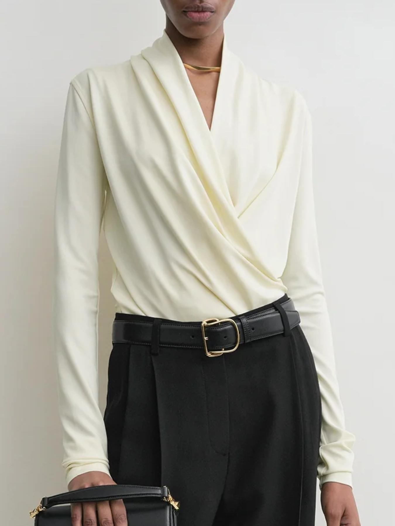 Totême-Overlapped Jersey Top - Ecru-Tops-Boboli-Vancouver-Canada