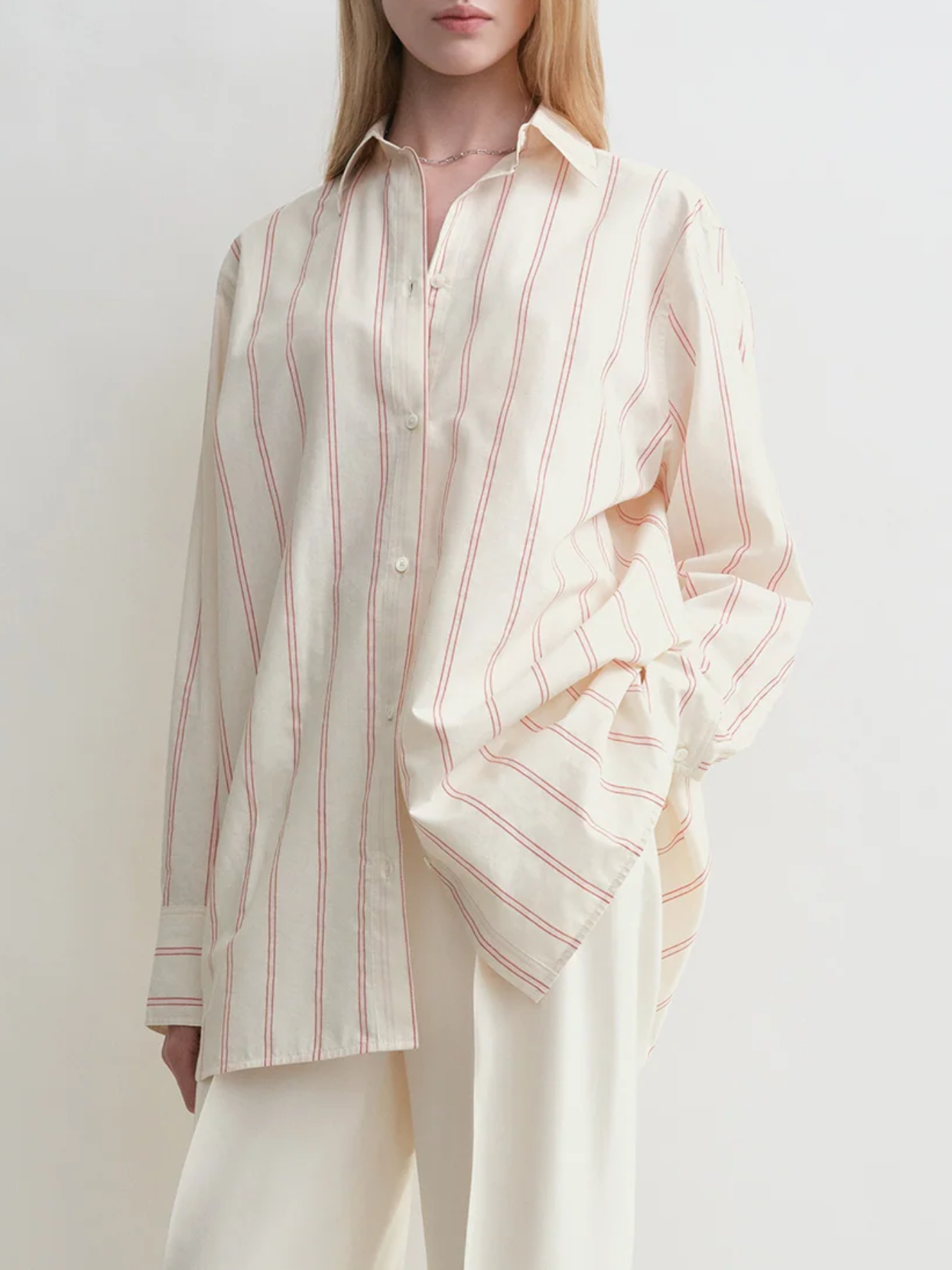 Totême-Relaxed Striped Shirt - Ecru/Blossom-Shirts-Boboli-Vancouver-Canada