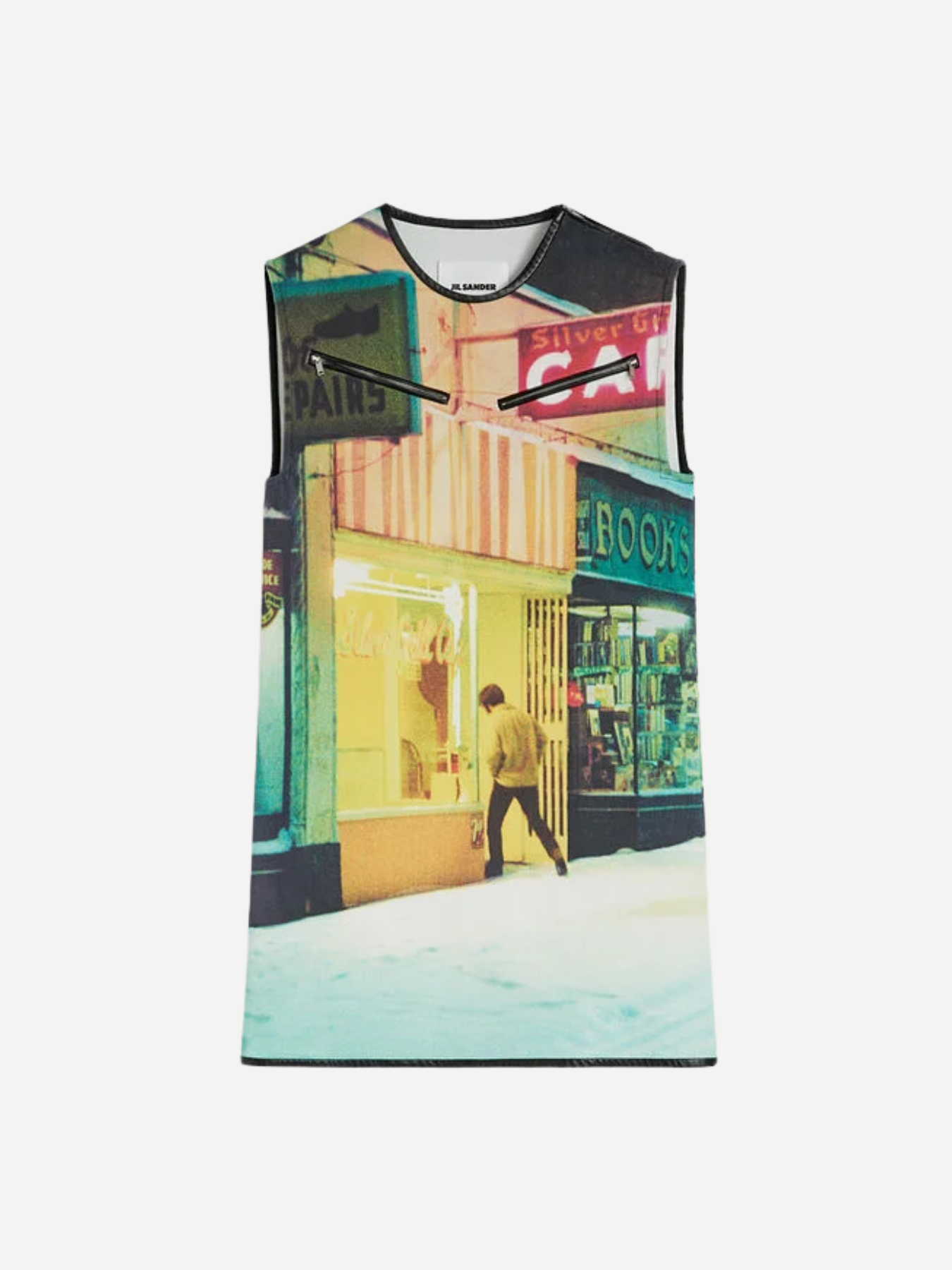 Jil Sander-Printed Dress w/Leather Trim - Silver Grill-Dresses-Boboli-Vancouver-Canada