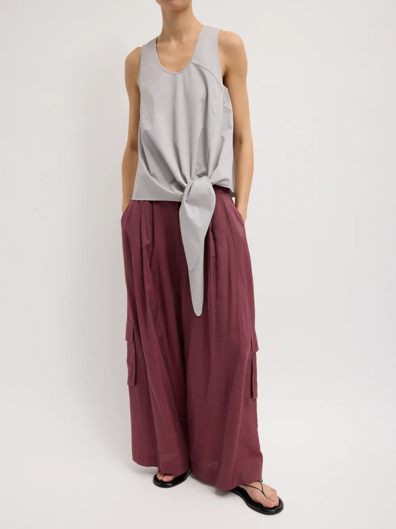Tibi-Garment Dyed Tie Front Top - Grey-Tops-Boboli-Vancouver-Canada