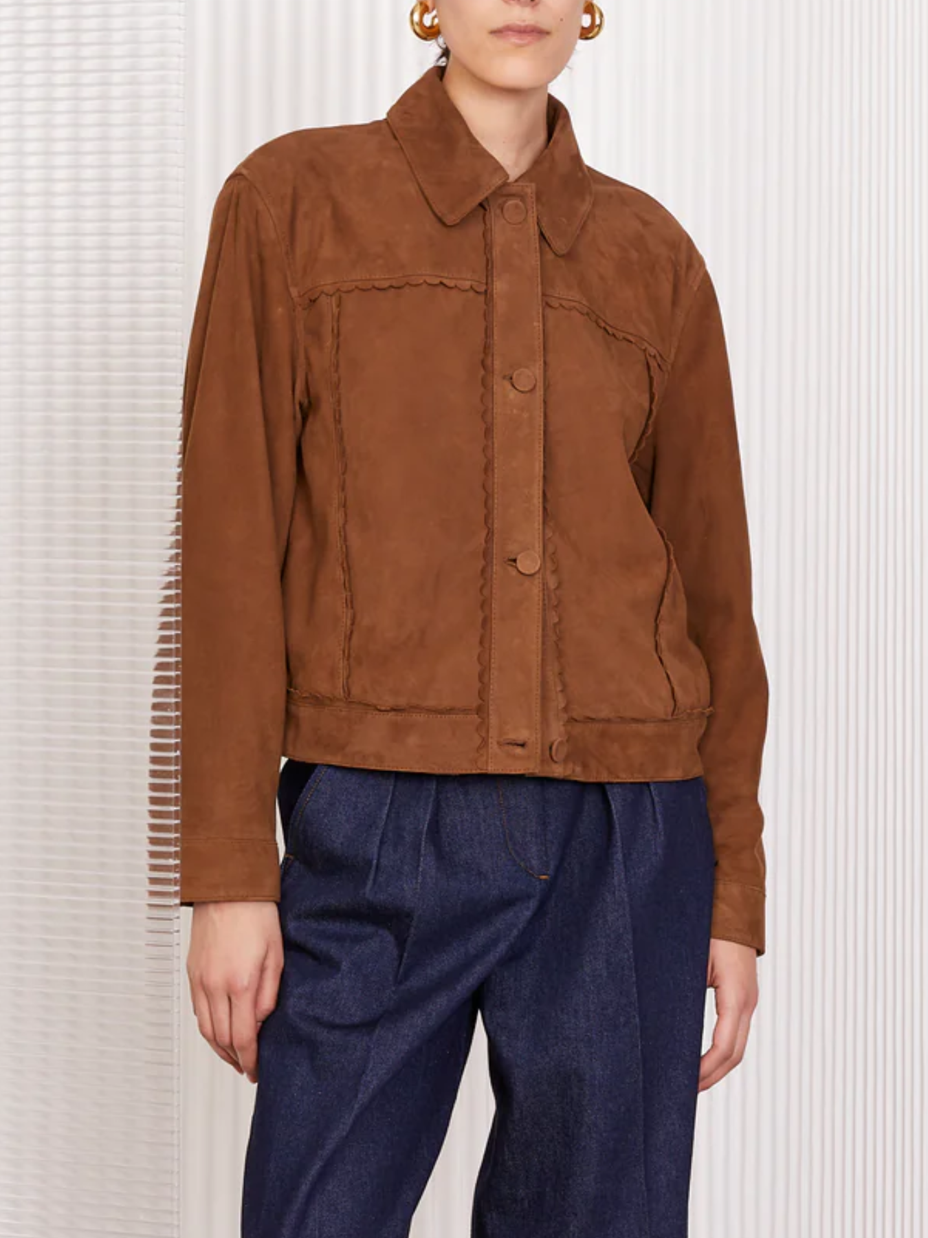 Officine Generale-Dewi Deco Goat Suede Jacket - Tobacco-Jackets-Boboli-Vancouver-Canada