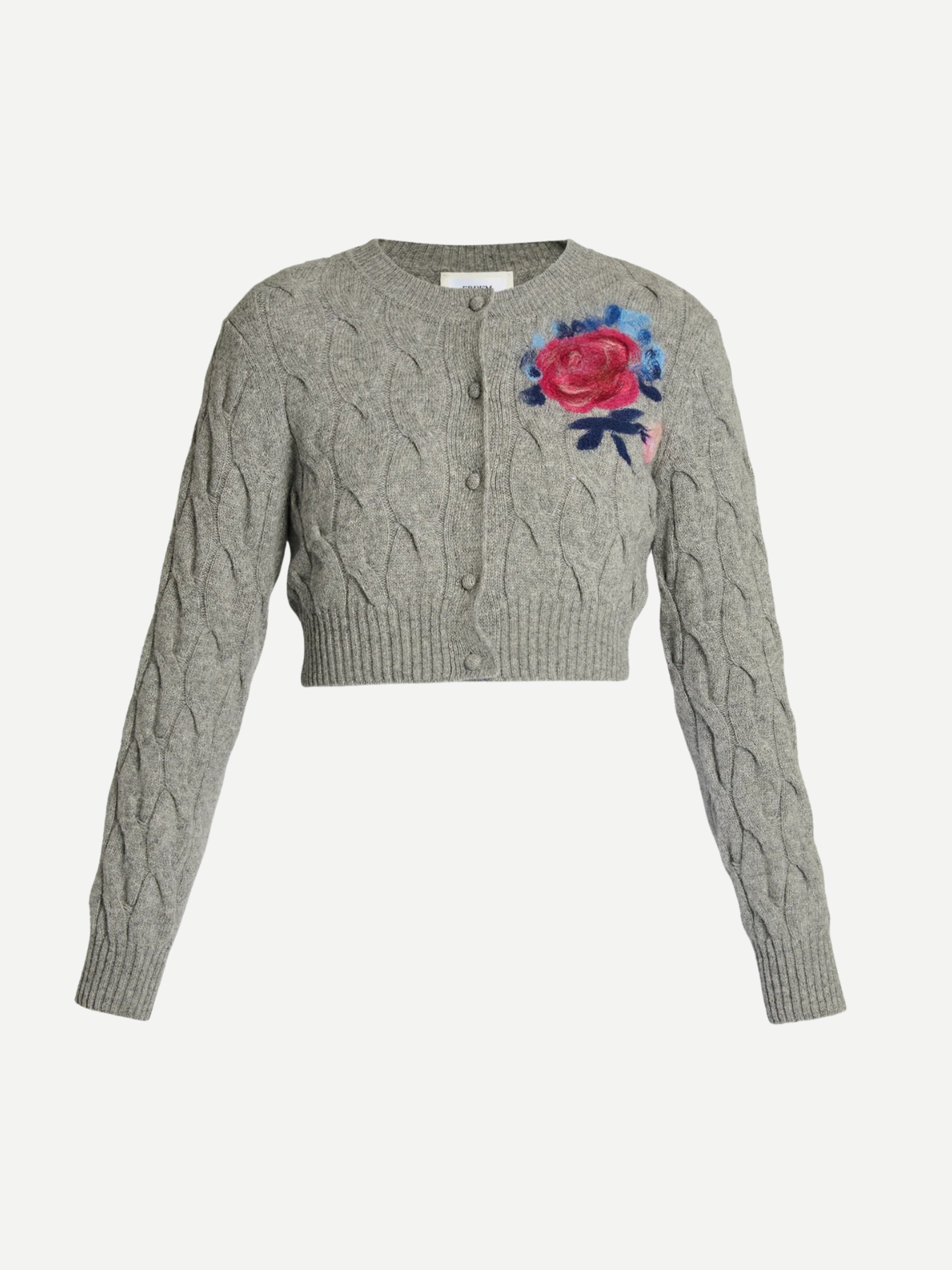 Erdem-Crew Neck Cardigan - Light Grey Melange-Cardigans-Boboli-Vancouver-Canada