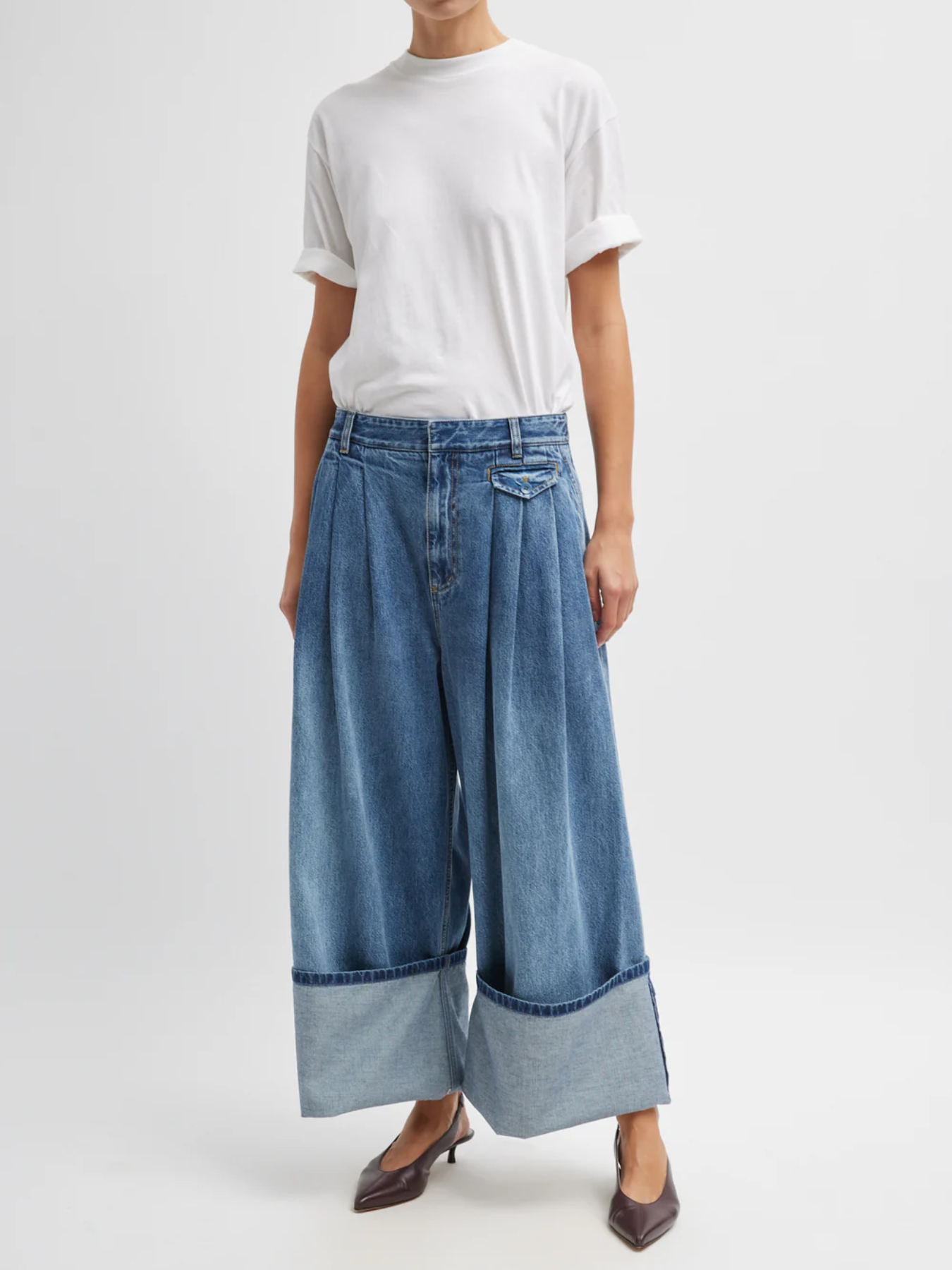 Tibi-Spring Denim Triple Pleat Pant - Classic Blue-Pants-Boboli-Vancouver-Canada