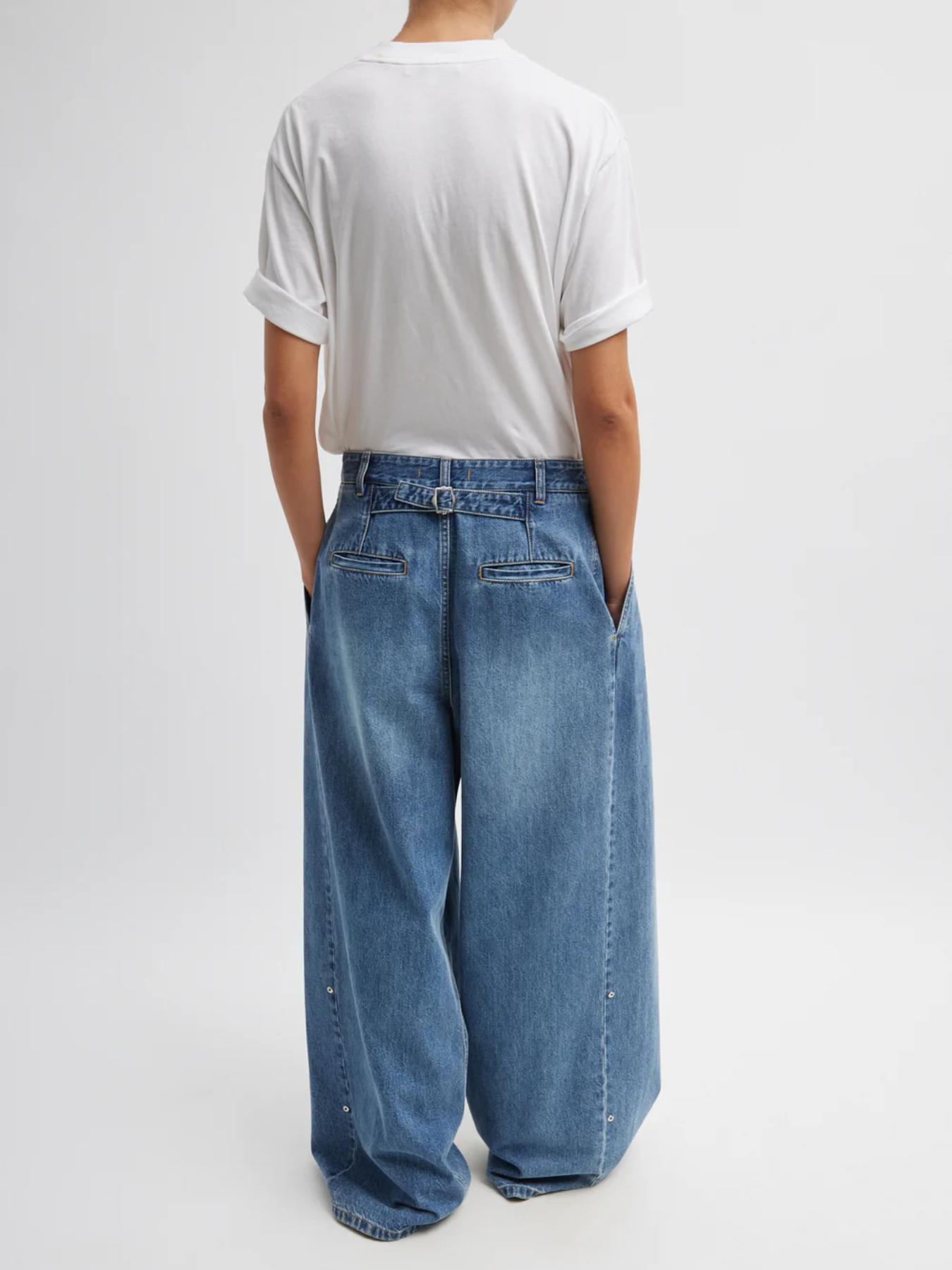 Tibi-Spring Denim Triple Pleat Pant - Classic Blue-Pants-Boboli-Vancouver-Canada