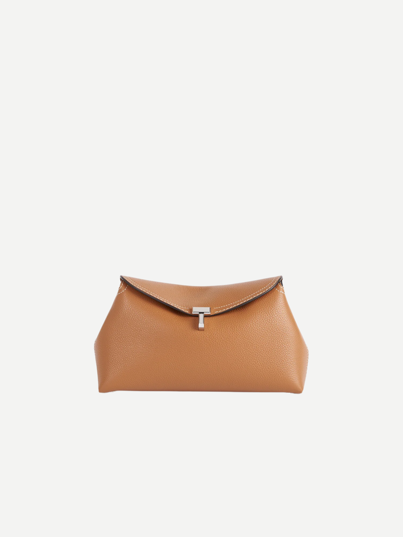 Totême-T-Lock Grained Leather Clutch - Tan-Bags-Boboli-Vancouver-Canada