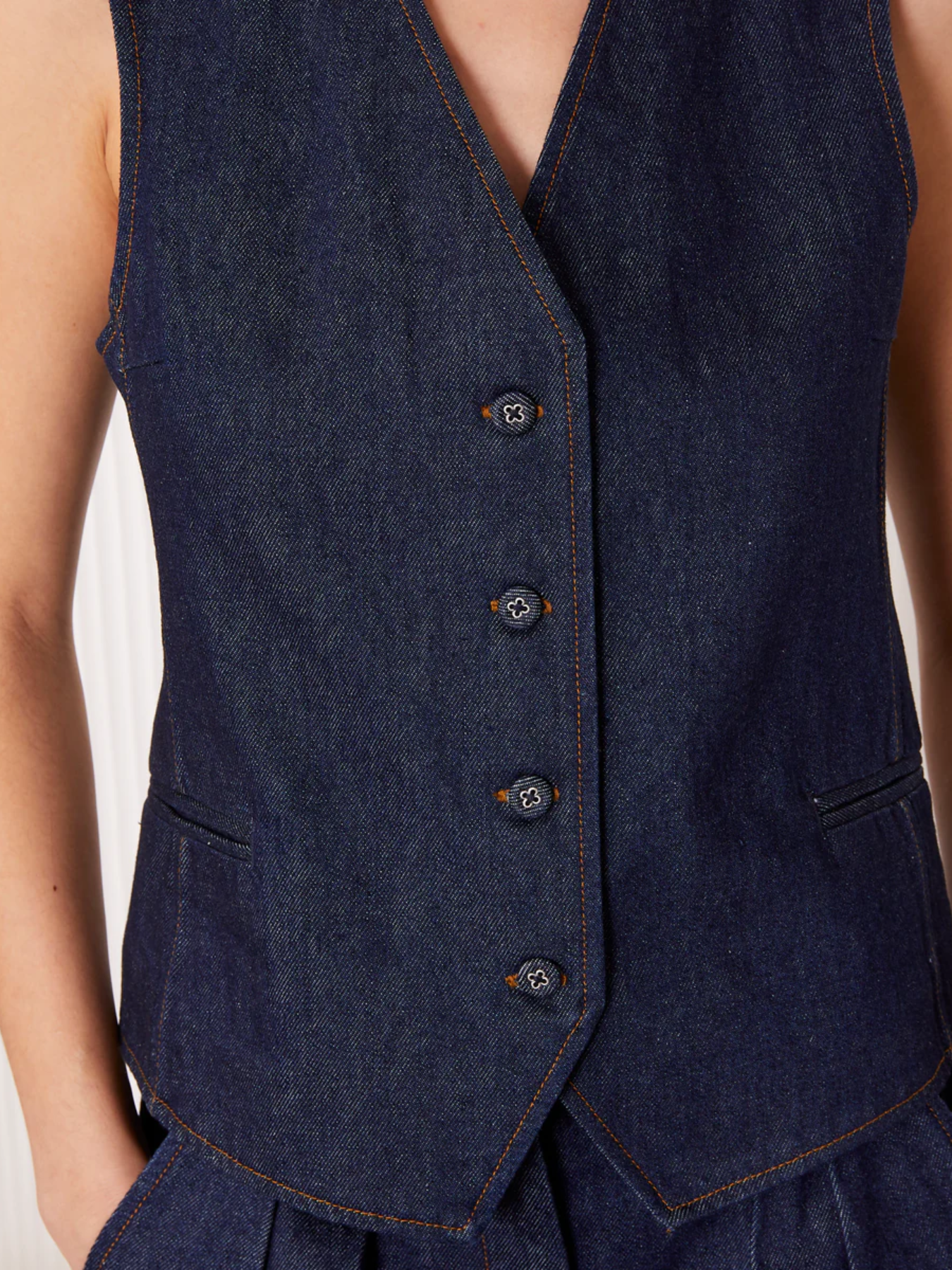 Officine Generale-Cleo Vest - Dark Indigo-Tops-Boboli-Vancouver-Canada