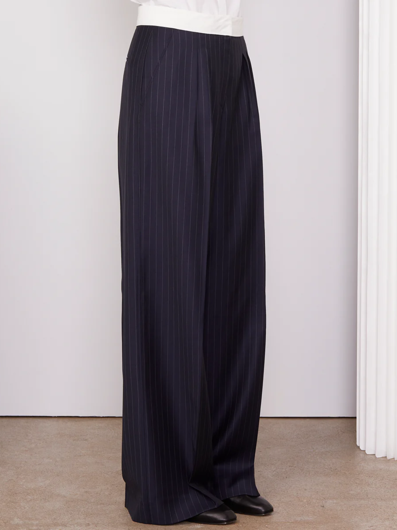Officine Generale-Elia Pinstripe Pants - Dark Navy/Ecru-Pants-Boboli-Vancouver-Canada