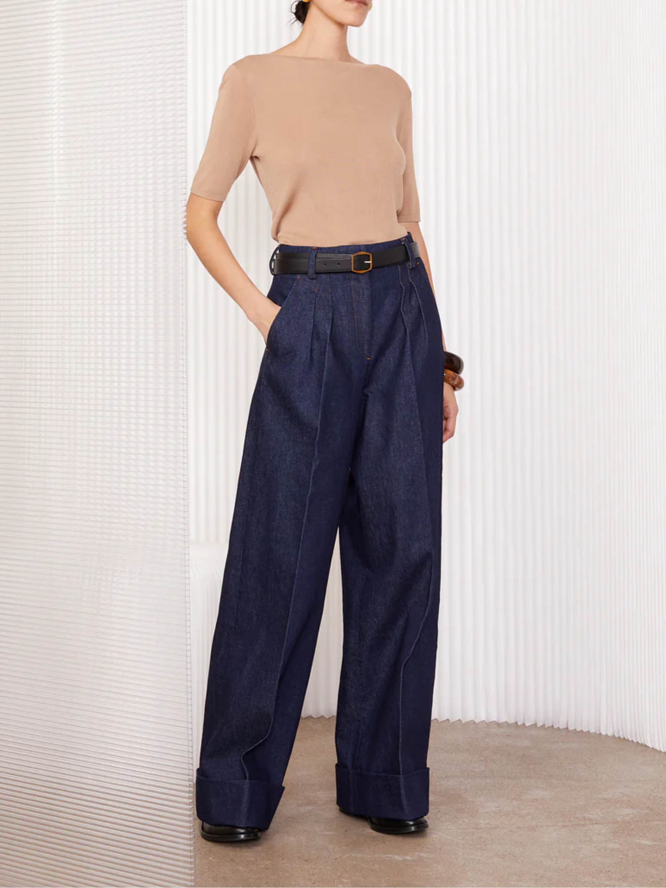 Officine Generale-Aella Cotton Denim Pants - Dark Indigo-Pants-Boboli-Vancouver-Canada