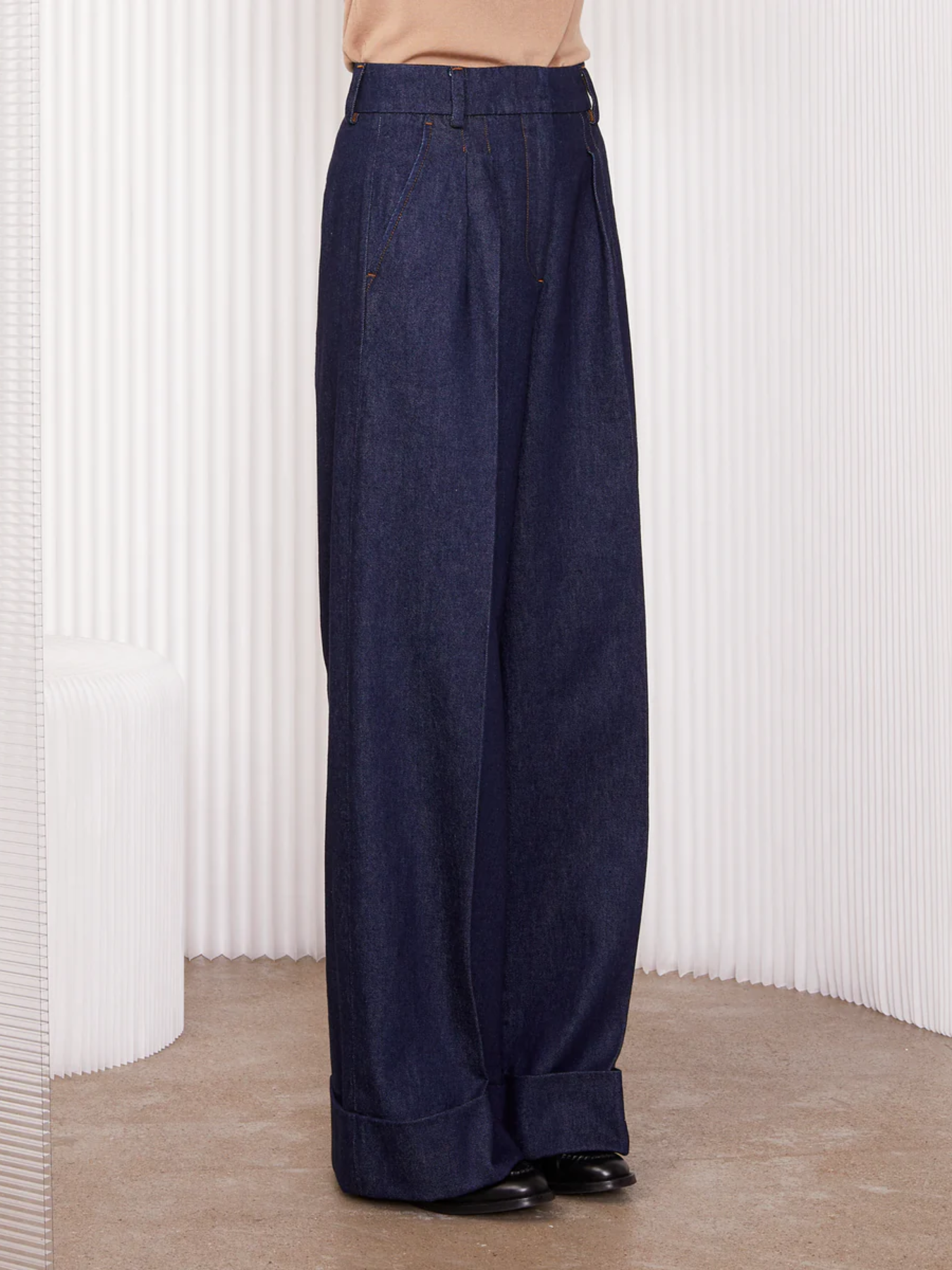 Officine Generale-Aella Cotton Denim Pants - Dark Indigo-Pants-Boboli-Vancouver-Canada
