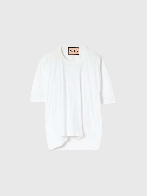 Plan C-Drape Back White Cotton T-Shirt - Optical White-Shirts-XS-Boboli-Vancouver-Canada