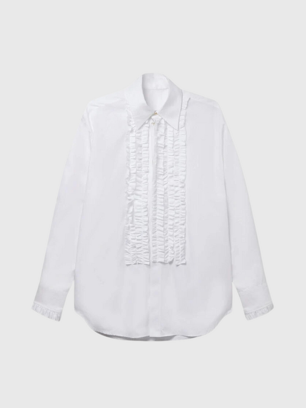 Stella McCartney-Ruffled Cotton Tuxedo Shirt - Pure White-Shirts-IT 38-Boboli-Vancouver-Canada