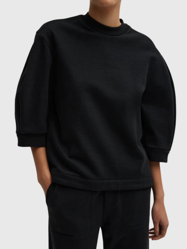Tibi-Short Sculpted Sleeve Sweatshirt - Black-Sweaters-XXS-Boboli-Vancouver-Canada