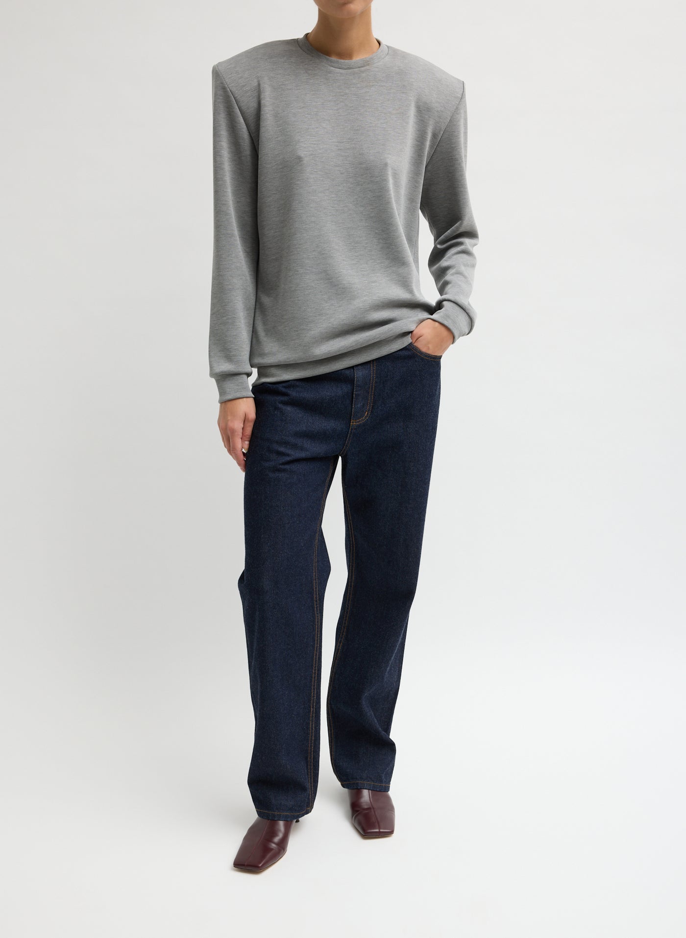 Tibi-Feather Weight Viscose Removable Shoulder Pad L/S - Grey-Tops-Boboli-Vancouver-Canada