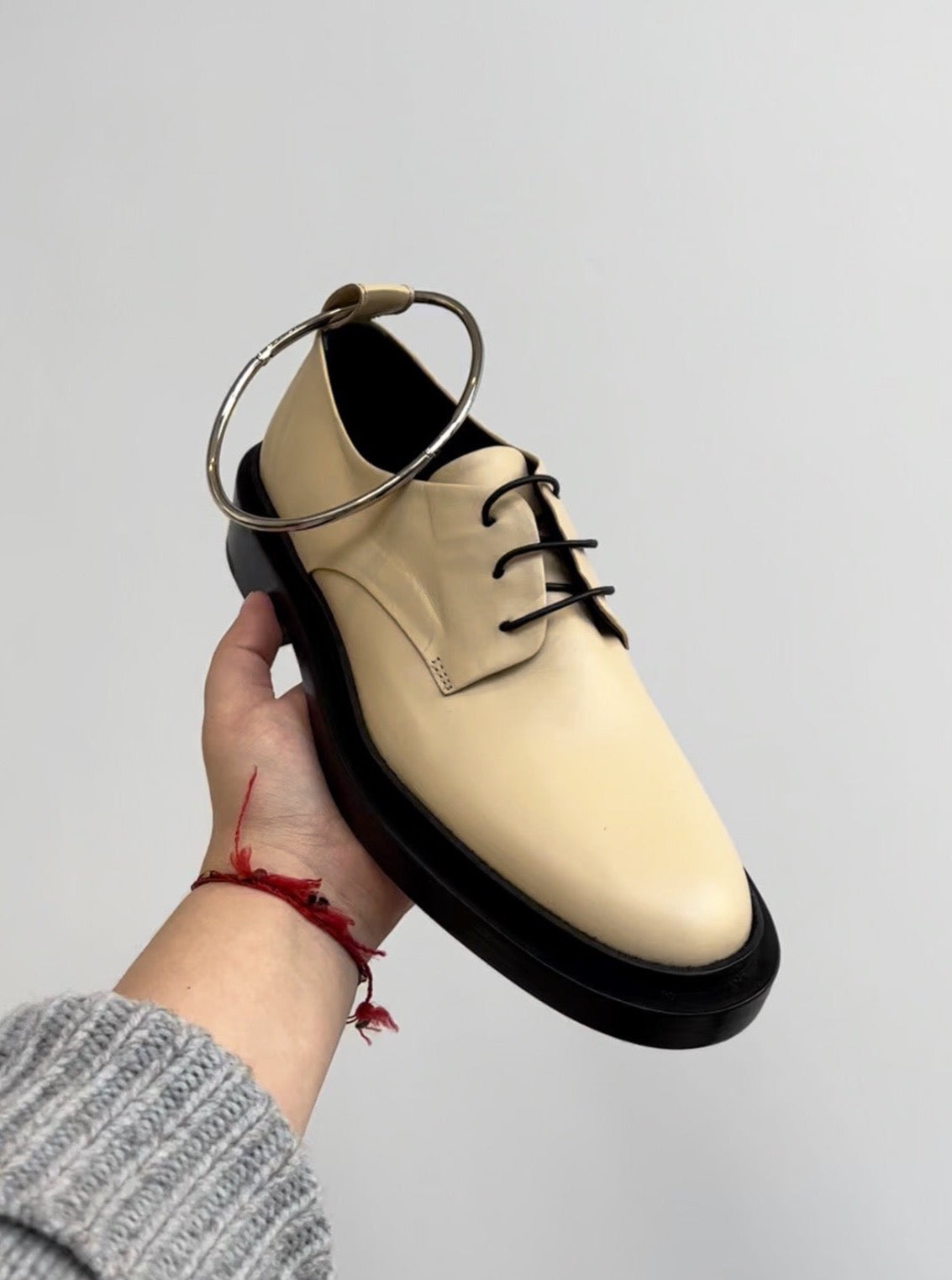Jil Sander-Lace Up Agnellato - Ecru-Shoes-Boboli-Vancouver-Canada