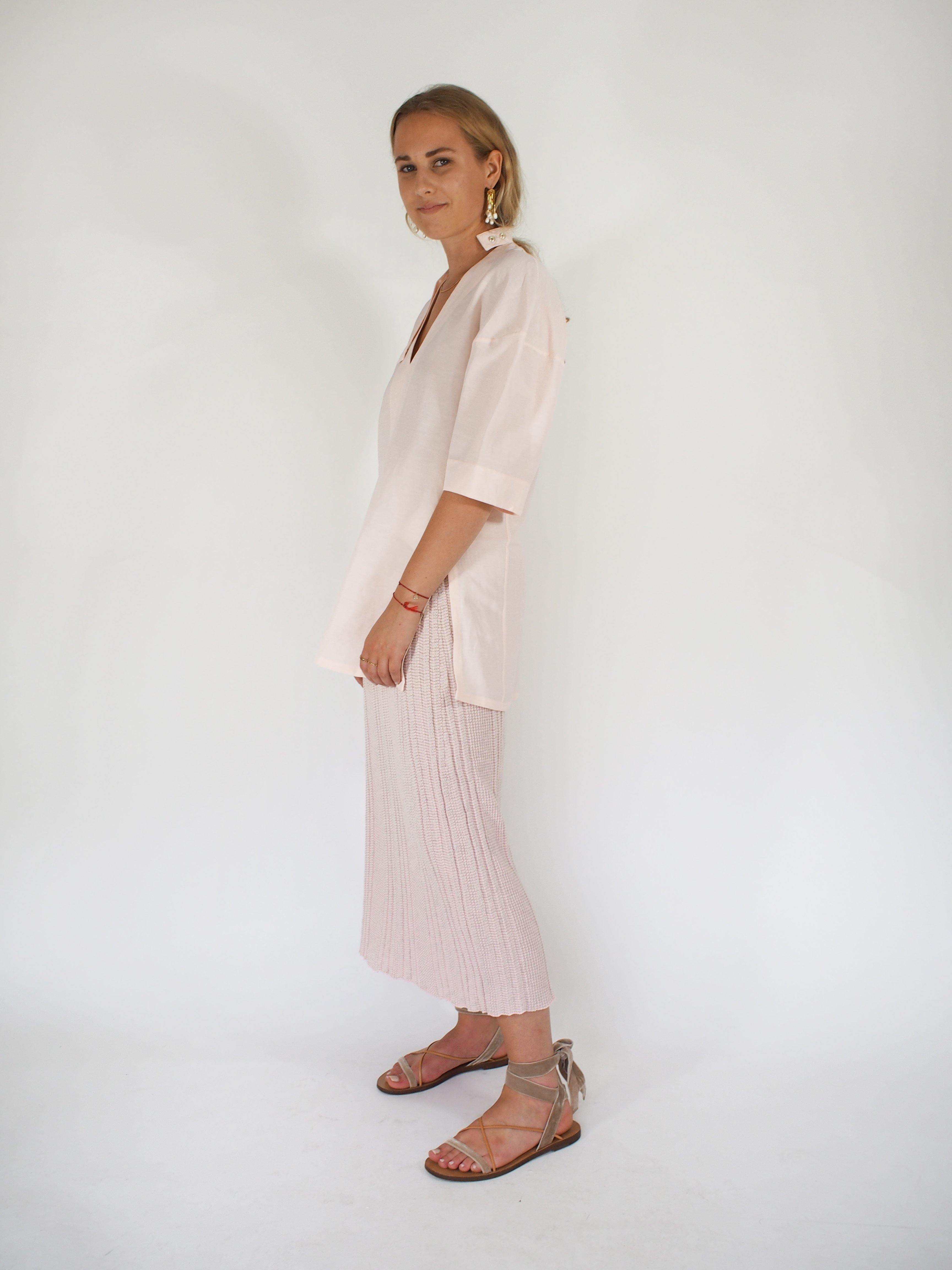 Jil Sander-Medea Linen Blend SS V Neck Top - Pink-Blouses-Boboli-Vancouver-Canada