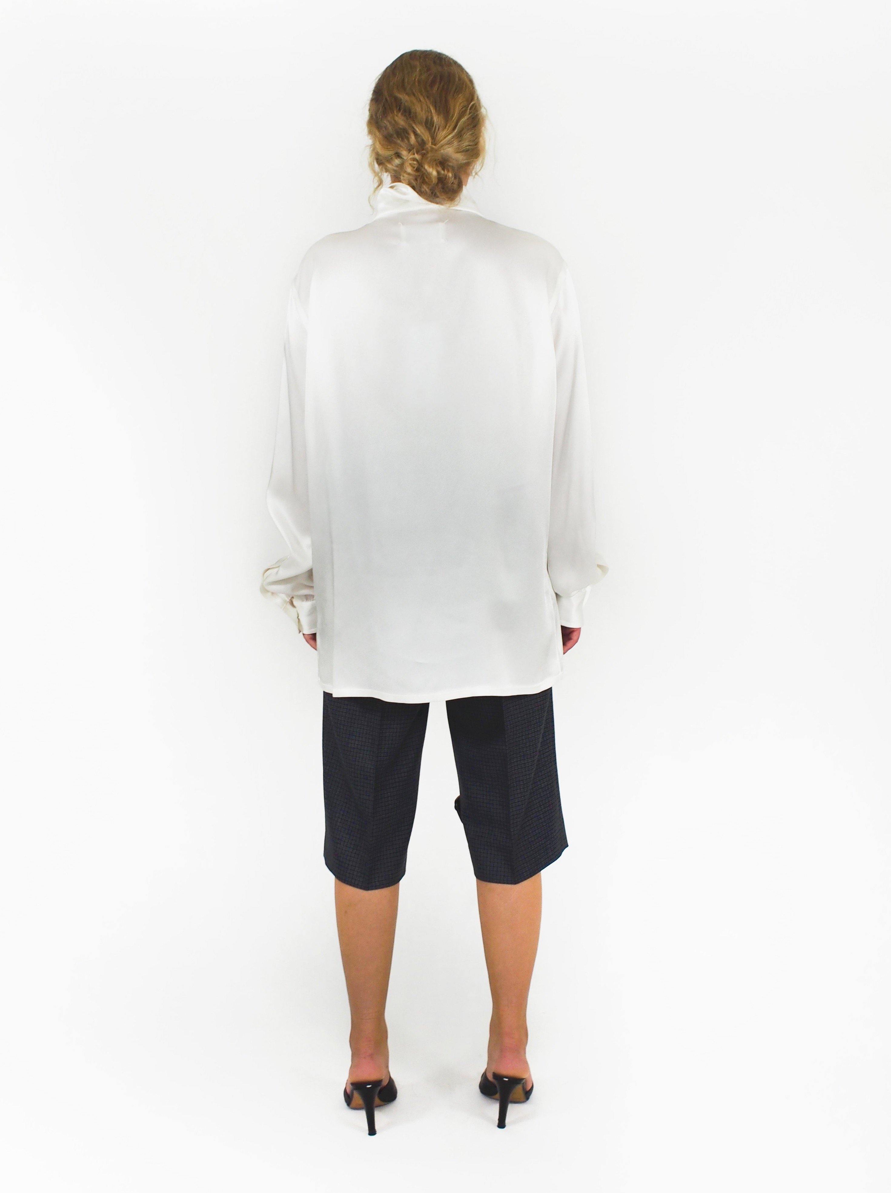 Maison Margiela-Classic Satin L/S Revere Collar Shirt - White-Shirts-Boboli-Vancouver-Canada