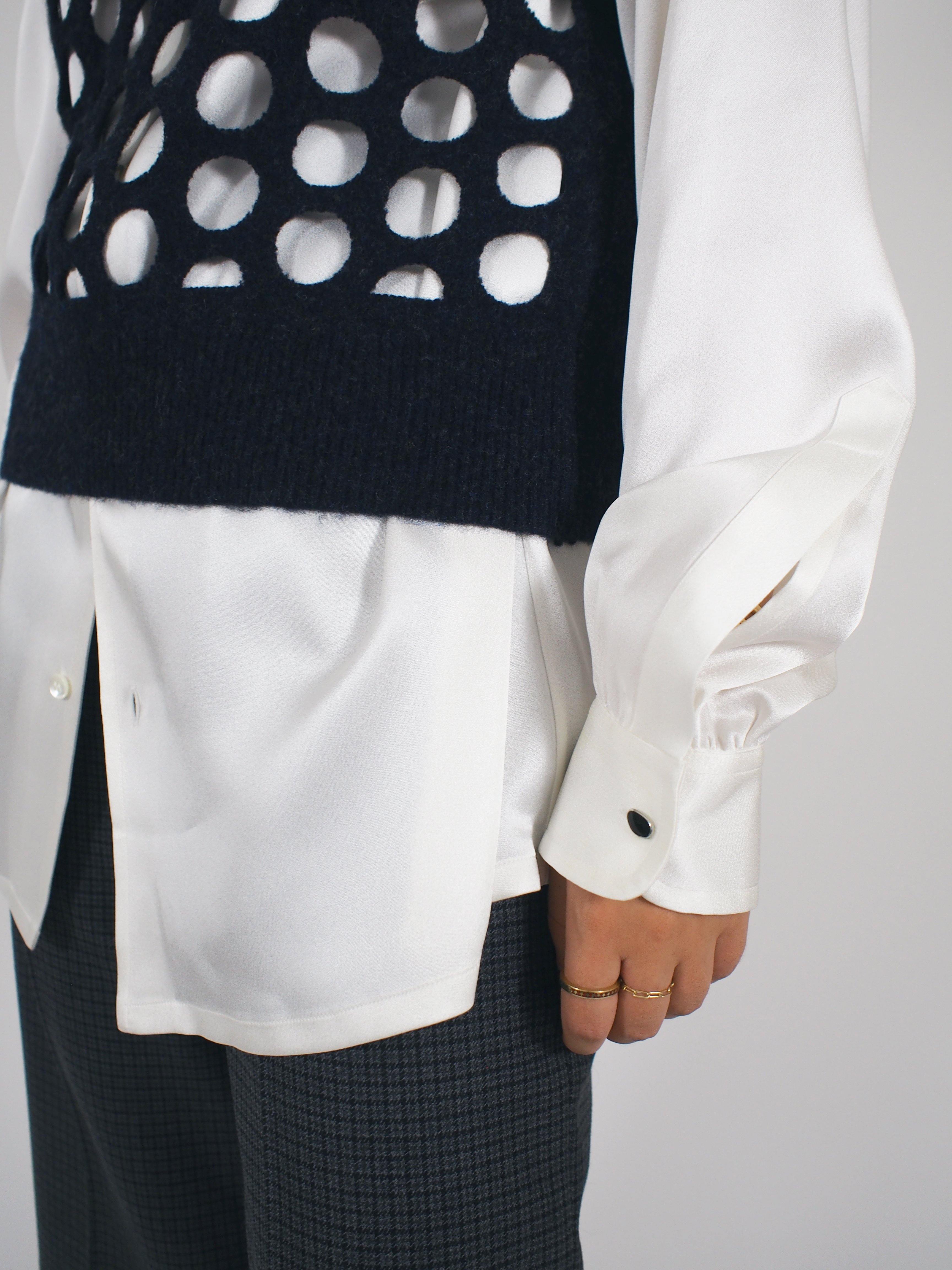 Maison Margiela-Classic Satin L/S Revere Collar Shirt - White-Shirts-Boboli-Vancouver-Canada