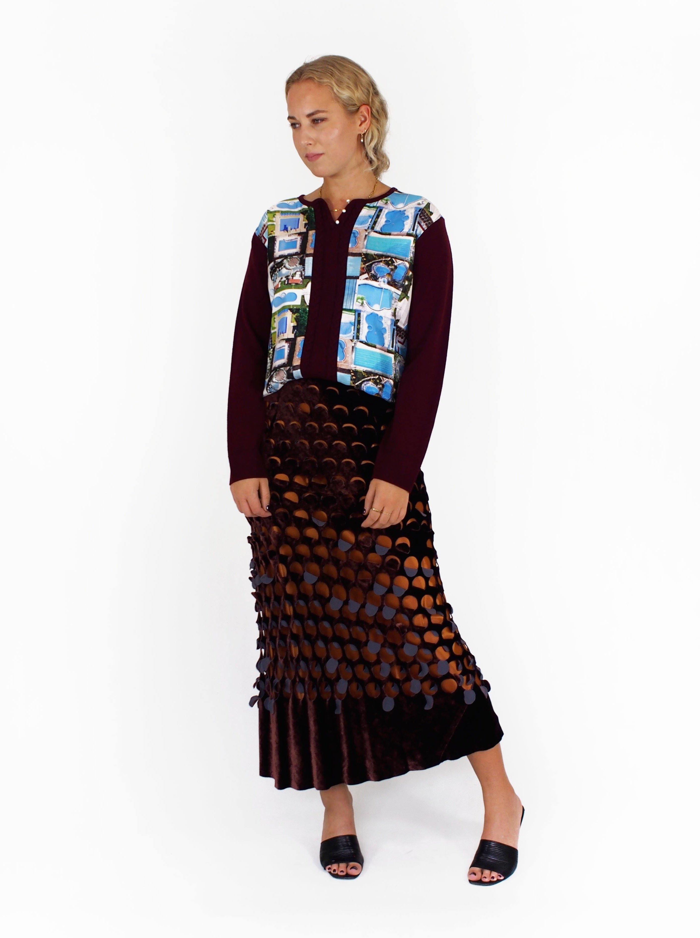 Maison Margiela-Silk Pools Pullover - Burgundy-Sweaters-S-Boboli-Vancouver-Canada