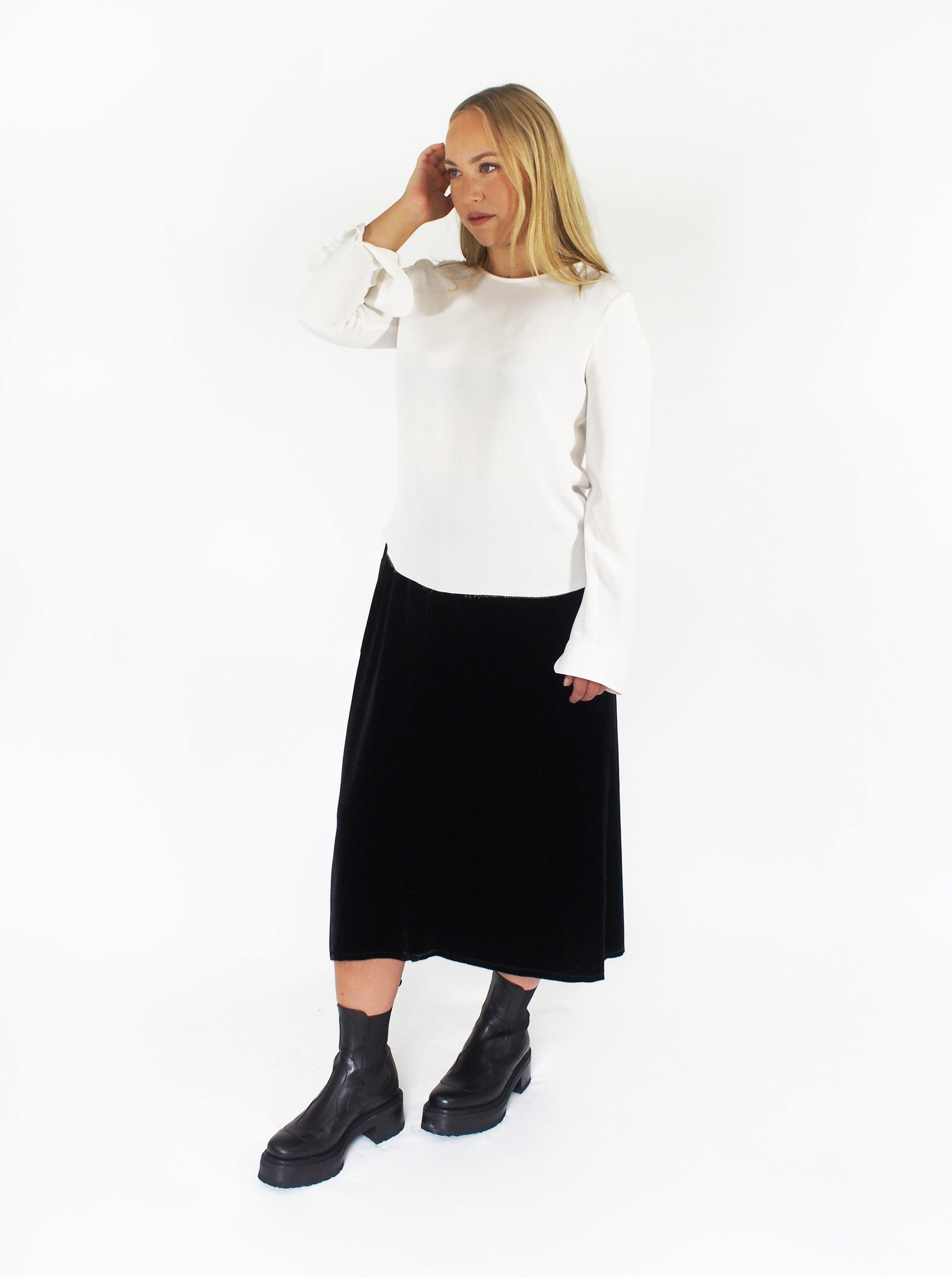 Sibel Saral-Silk Crew Neck Shirt - Off-White-Shirts-Boboli-Vancouver-Canada