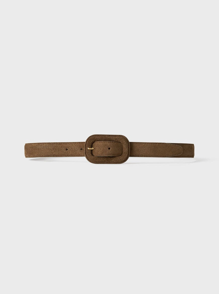 Totême-Covered Buckle Suede Belt - Brown-Belts-Boboli-Vancouver-Canada