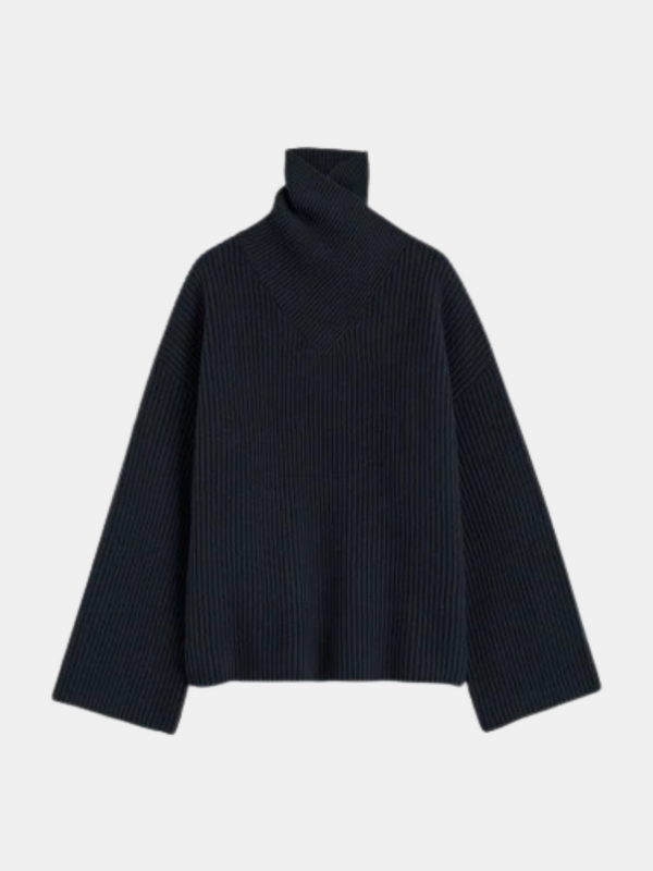 Totême-Wrapped Neck Knit - Navy-Sweaters-XXS-Boboli-Vancouver-Canada