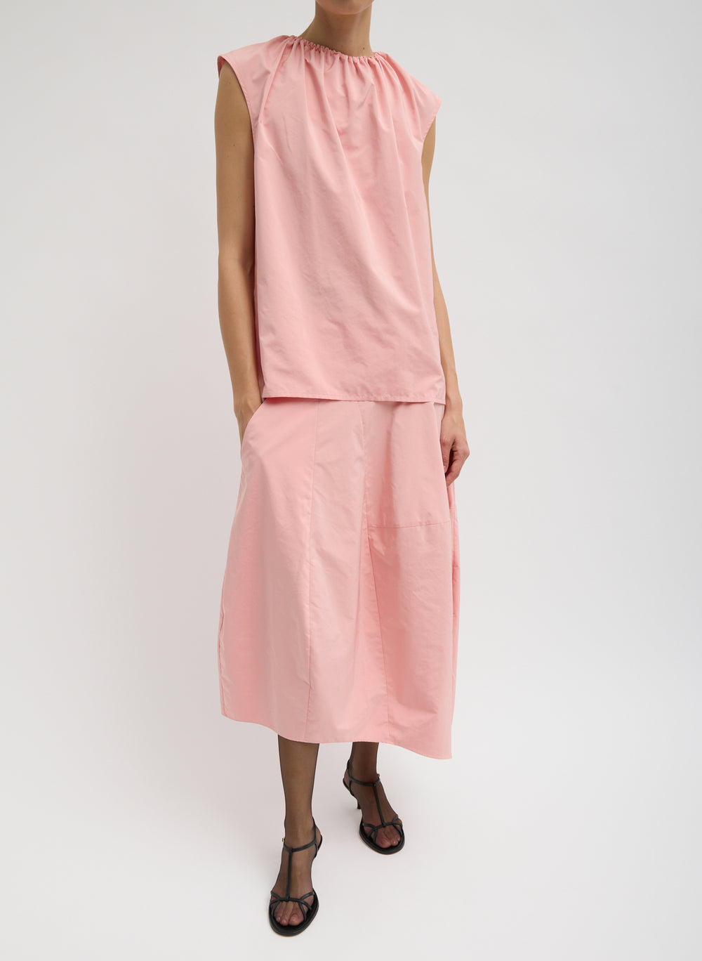 Tibi-Nylon Shirred Neck Top - Pink-Tops-Boboli-Vancouver-Canada