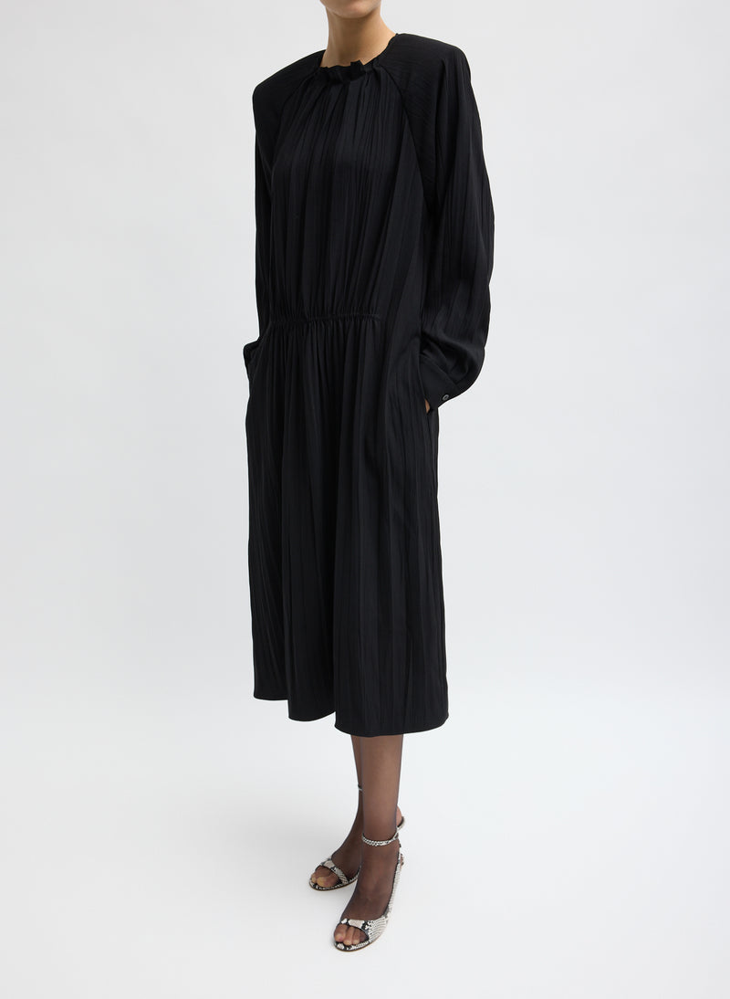 Tibi-Creased Acetate Drape Merryl Dress - Black Black-Dresses-Boboli-Vancouver-Canada