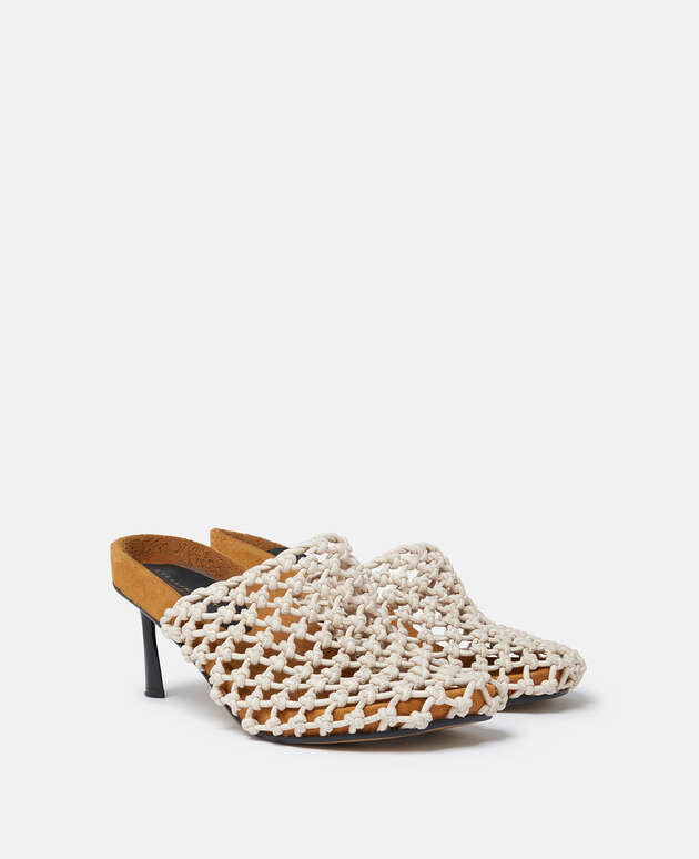 Stella McCartney-Terra Recycled Knotted Net Mules - Grey-Shoes-Boboli-Vancouver-Canada