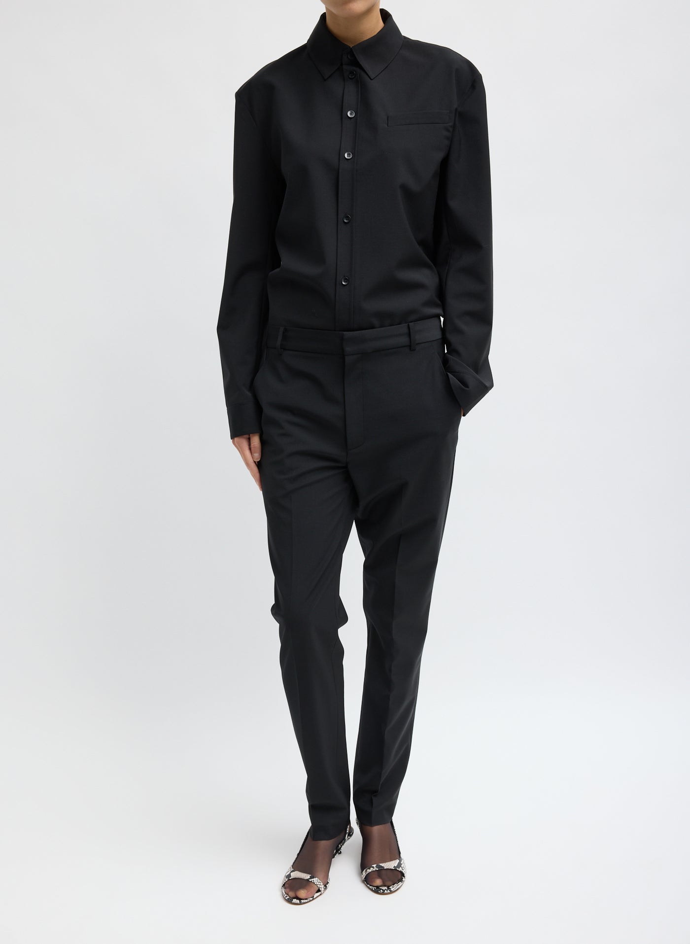 Tibi-Recycled Tropical Wool Marcus Slim Trouser - Black-Pants-Boboli-Vancouver-Canada