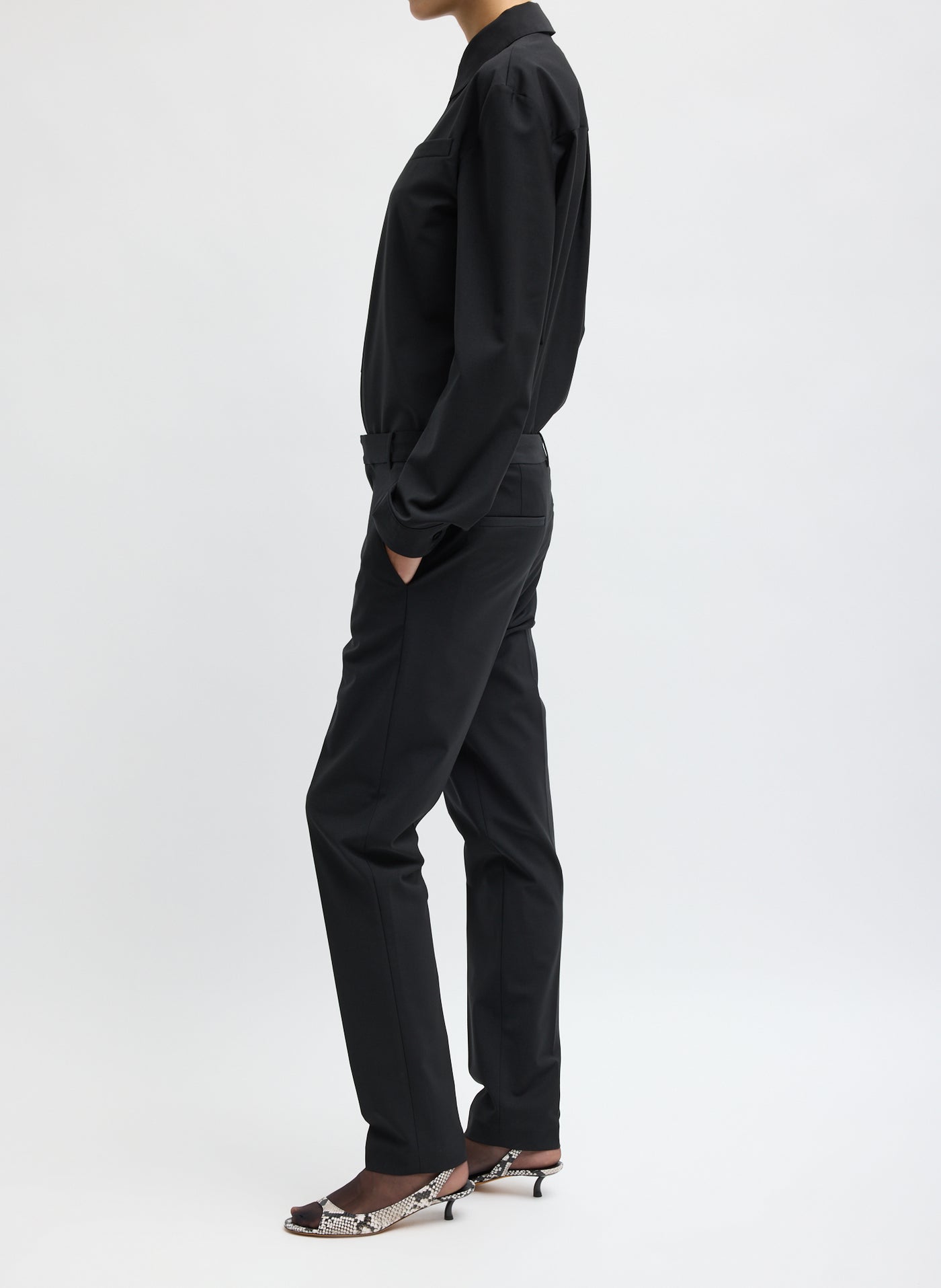 Tibi-Recycled Tropical Wool Marcus Slim Trouser - Black-Pants-Boboli-Vancouver-Canada