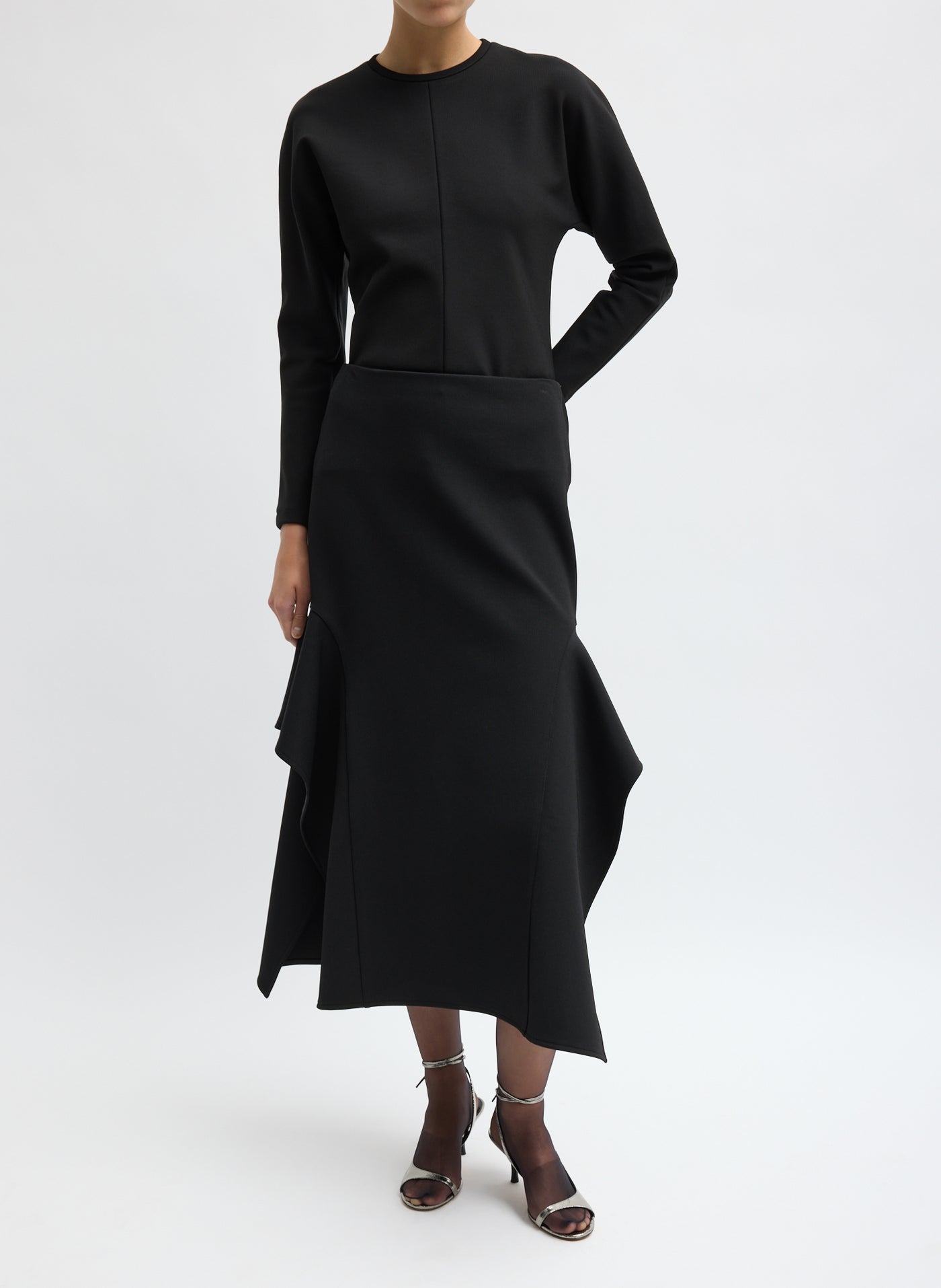 Tibi-Luxe Crepe Knit Side Drape Skirt - Black-Skirts-Boboli-Vancouver-Canada