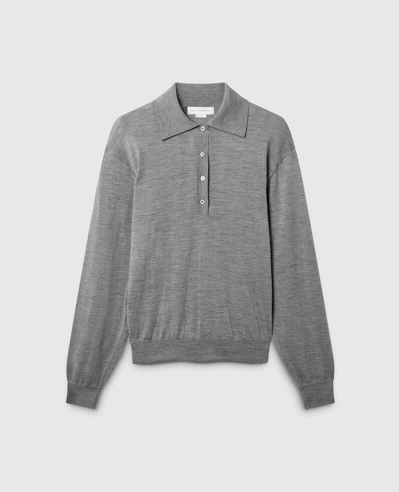 Stella McCartney-Lightwool Polo Sweater - Grey Melange-Dresses-Boboli-Vancouver-Canada