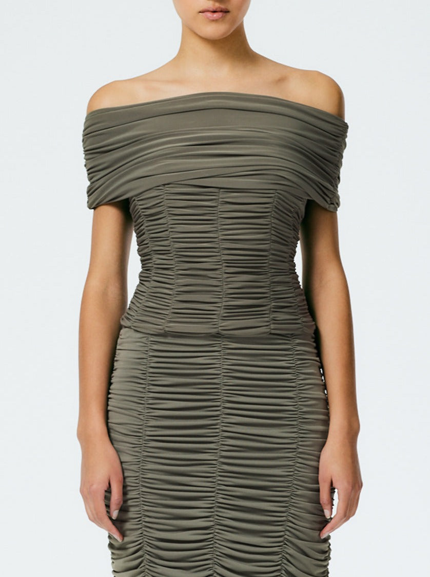 Tibi-Drapey Jersey Ruched Strapless Top - Granite-Tops-US 02-Boboli-Vancouver-Canada