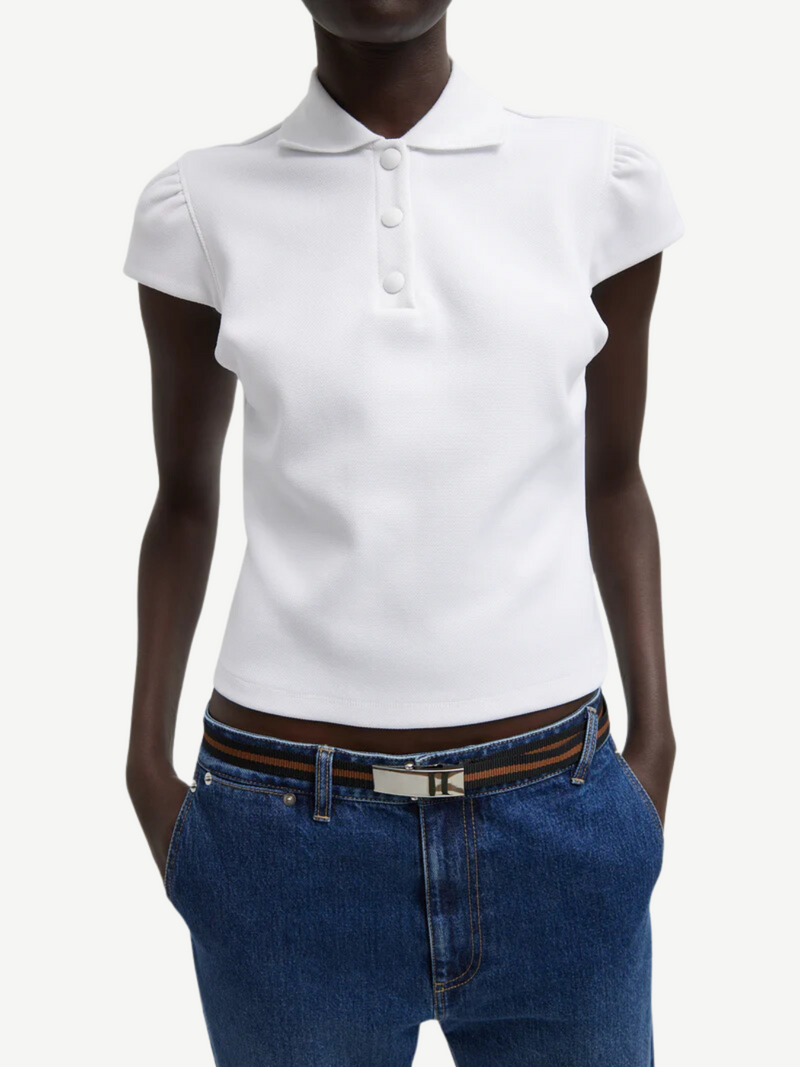 Tibi-Luxe Pique Shrunken Polo - White-Shirts-XS-Boboli-Vancouver-Canada